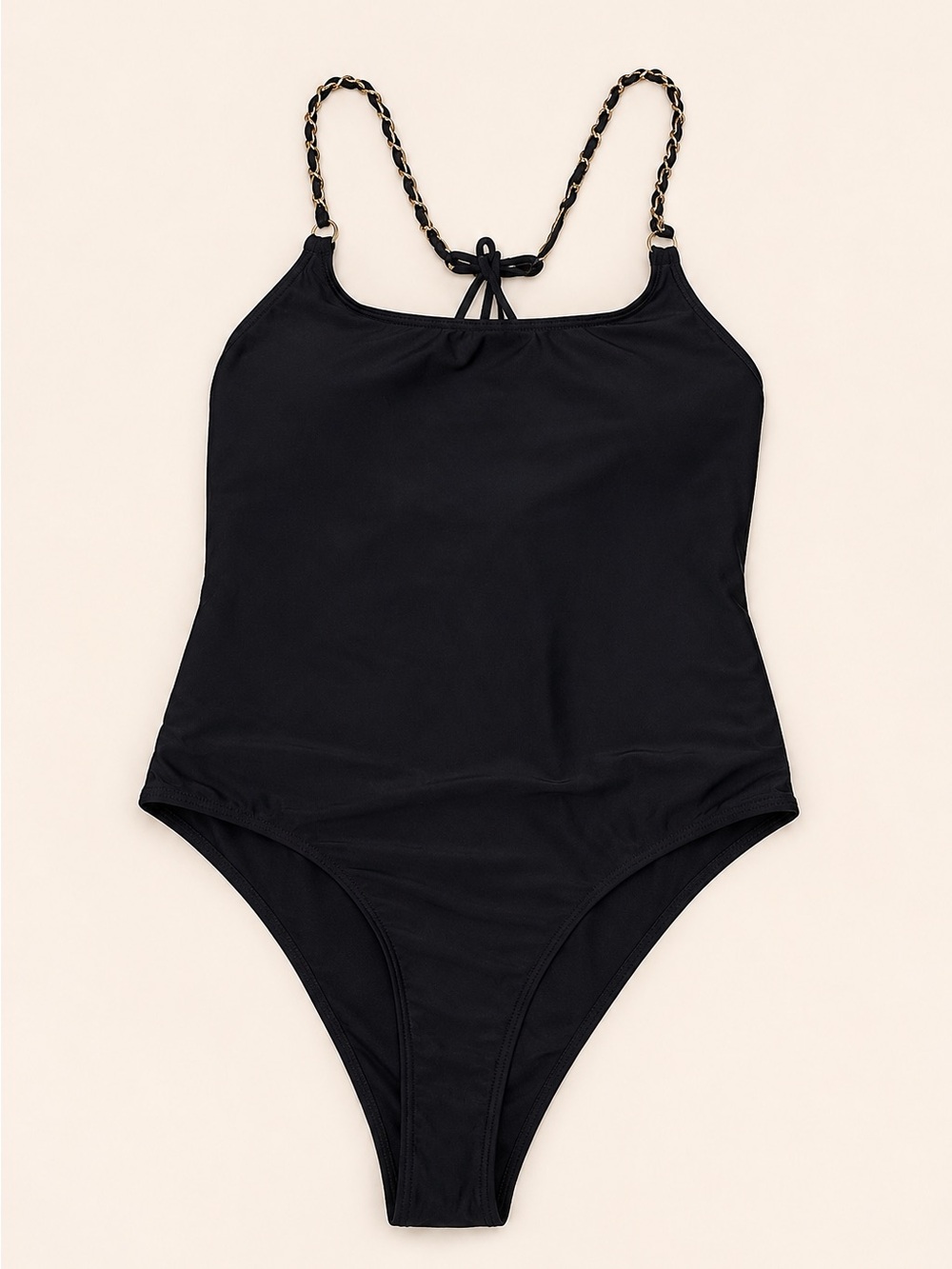 Women’s Black One-Piece Swimsuit with Chain-Strap Detail
